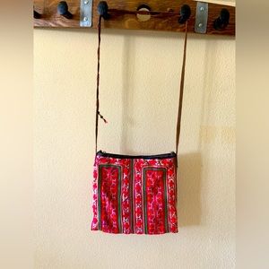 Over-the-shoulder bright, colorful hand-embroidered purse. Made in Thail…